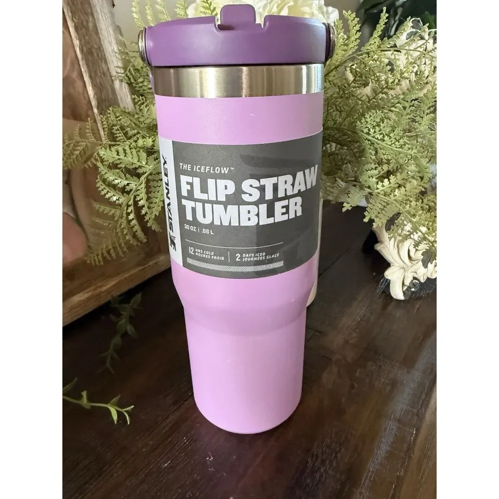 NEW Stanley 30 oz IceFlow Flip Straw Tumbler Cup Lilac Purple Handle Bottle - Picture 2 of 9